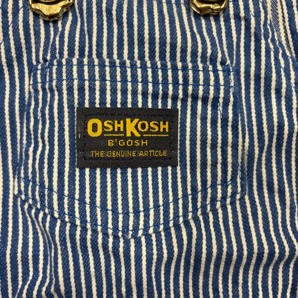 Vintage OshKosh Bgosh Hickory Stripe Overalls Blue White Railroad Shortalls 24M